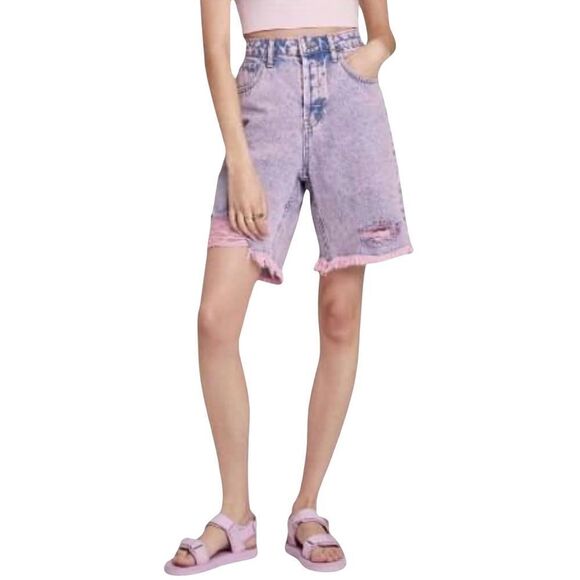Wild Fable womens High Rise Bermuda Denim Acid Wash Pink Size 0 NWT - Picture 1 of 16